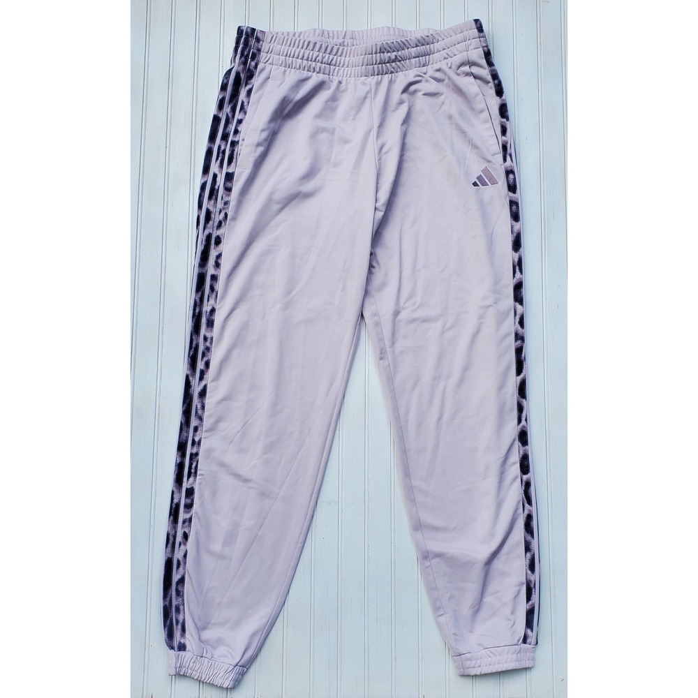 Adidas Womens Lavender Leopard Print 3-Stripe Jogger Track Pants Purple Size L